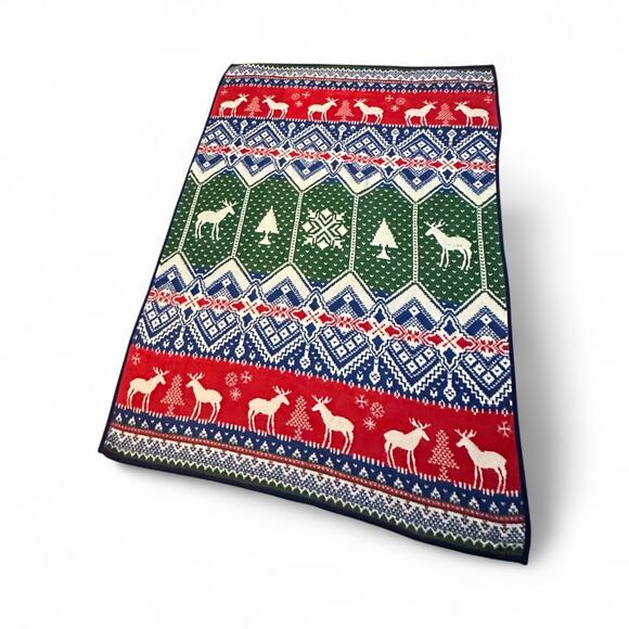 Vintage San Marcos Christmas Blanket Reversible Rare 80X62 Measurement - Picture 1 of 3